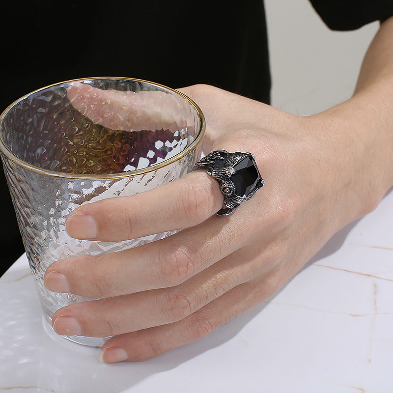 Men's Stainless Steel Hand Retro Punk Brother Ruby Titanium Rings