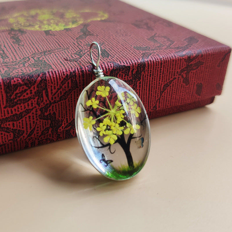 Tree Preserved Fresh Flower Artificial Crystal Oval Starry Sky Plant Necklace