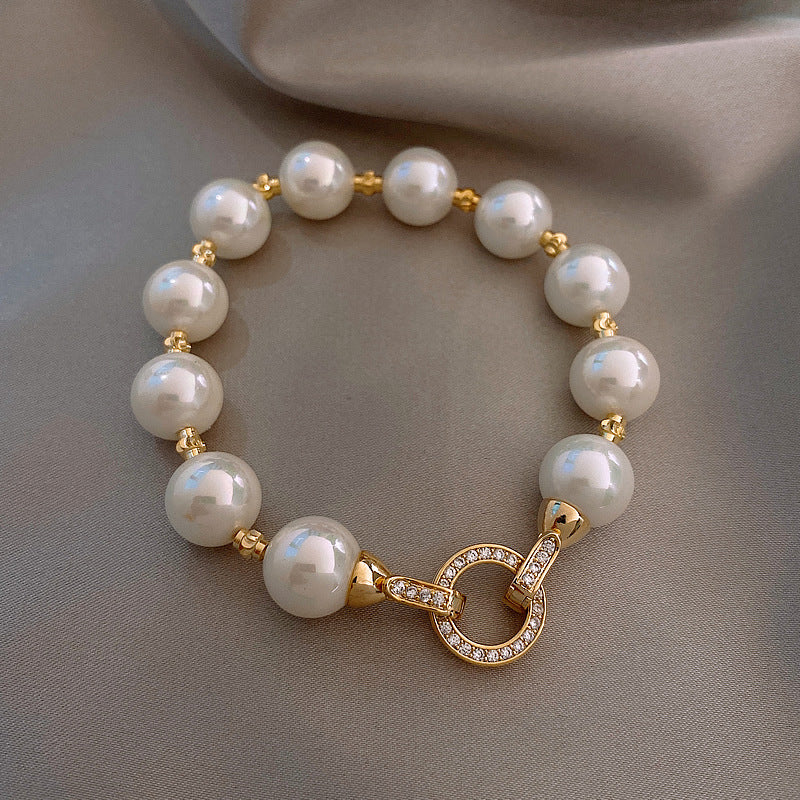 Women's Electroplated Zircon Circle Pearl Fashionable Elegant Versatile Retro Affordable Luxury Bracelet