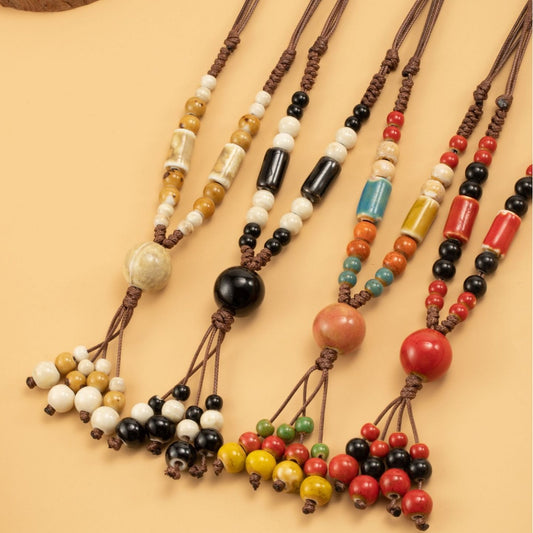 Women's Style Ceramic Bohemian Tassel Sweater Chain Necklace