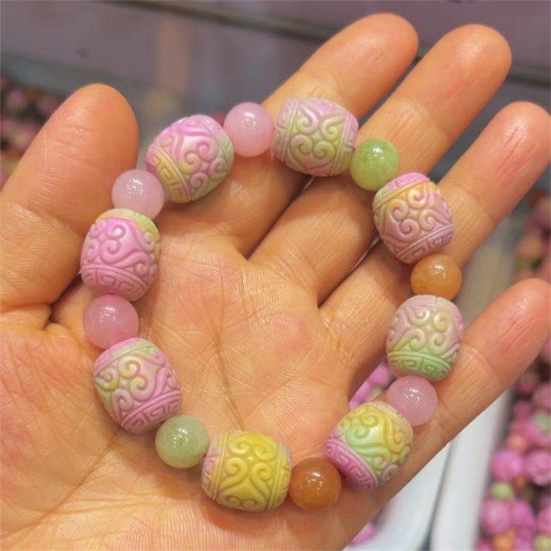 Live Broadcast Optimization Peach Pink Agate Press Engraved Back Lines Bracelets