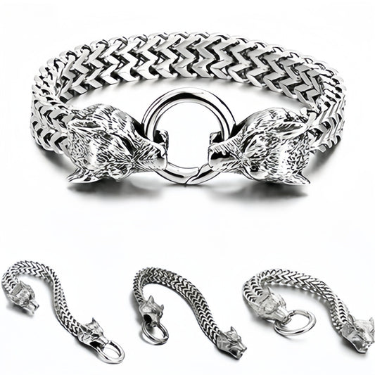 Stainless Steel Retro Personalized Viking Wolf Head Bracelet