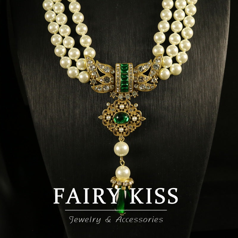 Fashion Chain Vintage Pearl Design Diamond Necklaces
