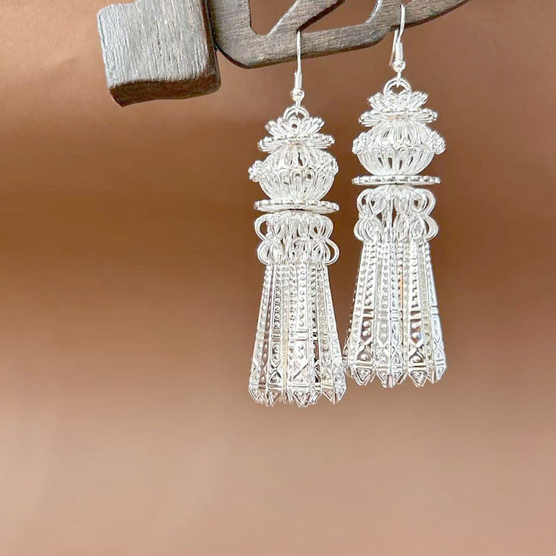 Sier Ethnic Style Peacock Retro Ear Hook Vintage Scenic Spot Earrings