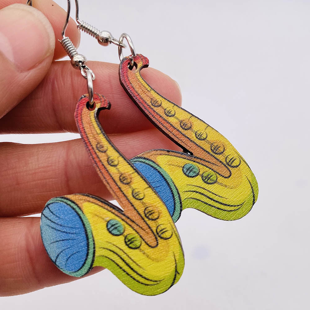 Hollow Out Guitar Wooden Fashion Musical Instrument Earrings