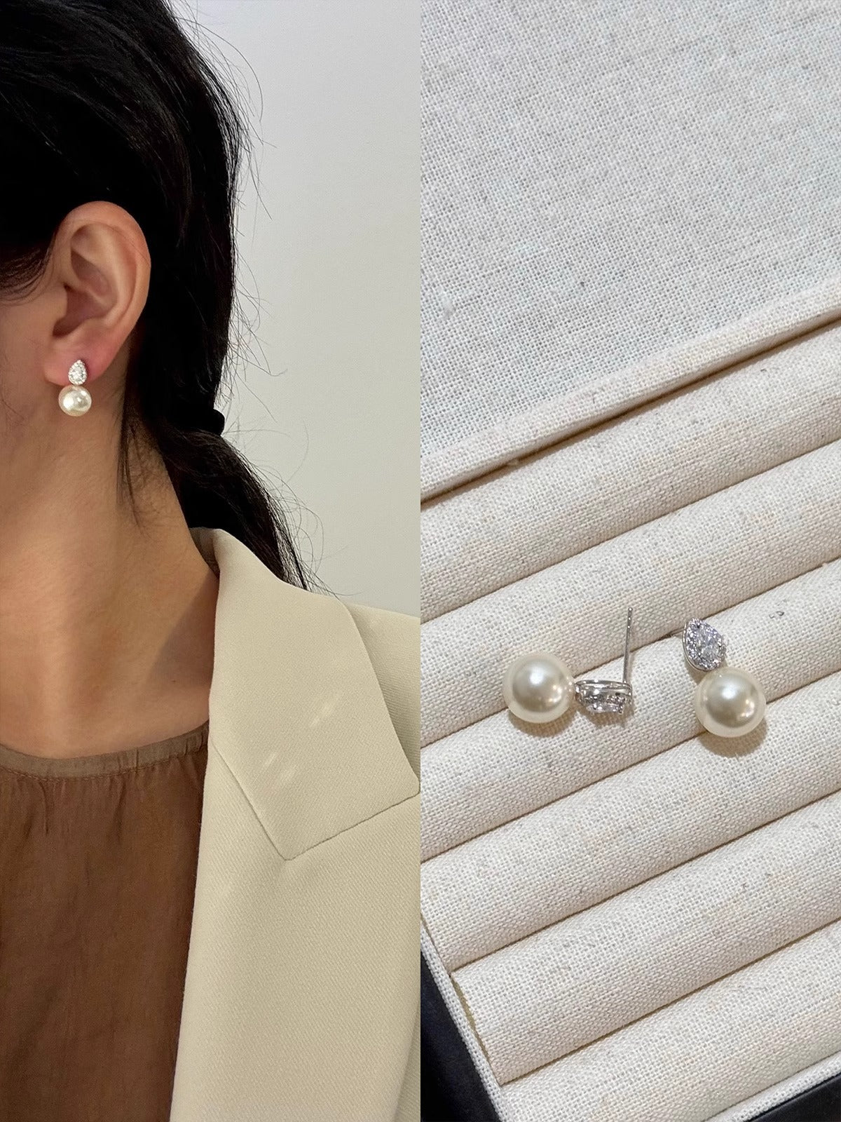 Water Drop Pearl Sier Needle Zircon Light Luxury High-grade Gentle Earrings