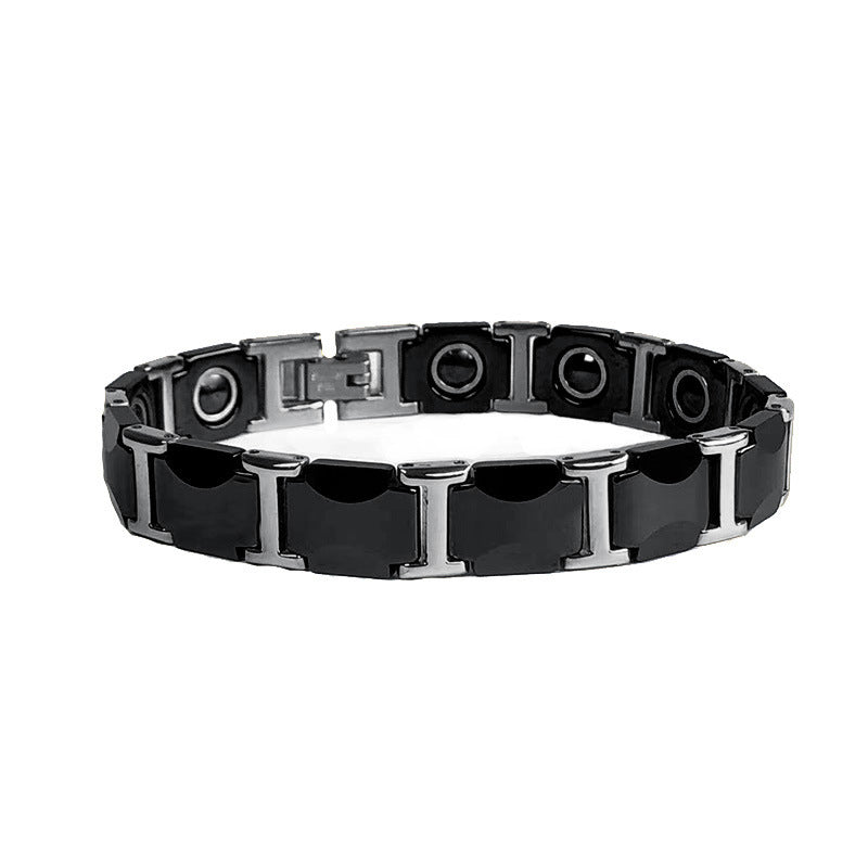 Men's Steel With Blue Black Crescent Ceramic Magnetic Golden Bracelets