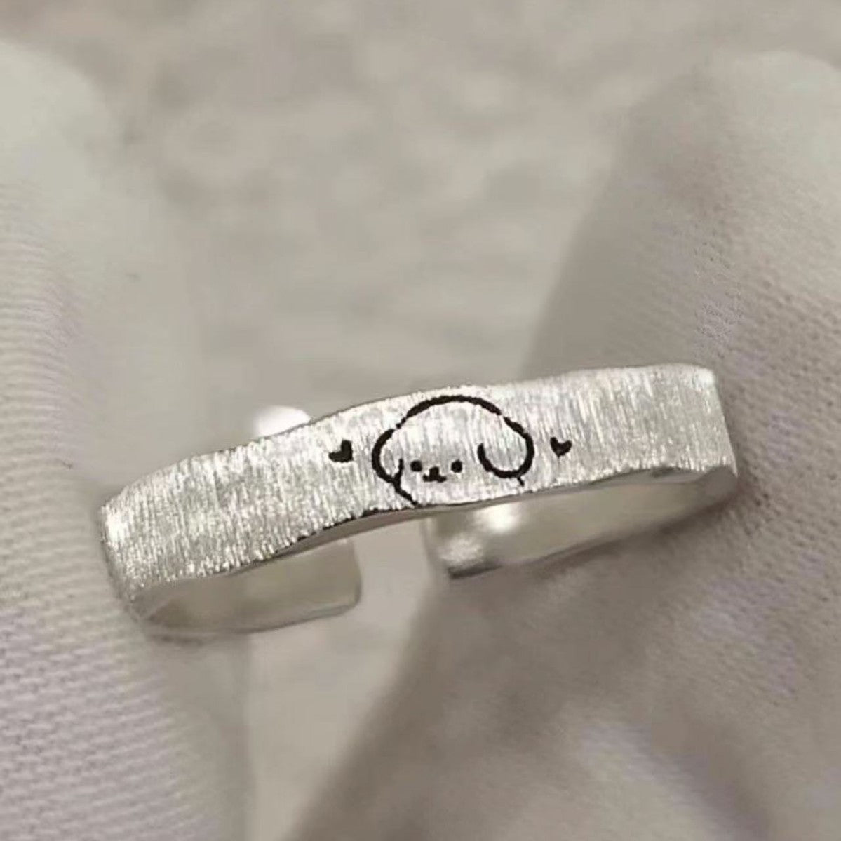 Handmade Lined Sier Open Female Cute Small Animal Personality Ring