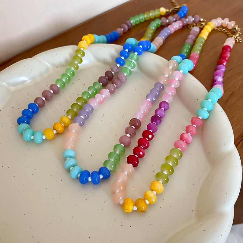 Women's Geometric Glaze Beaded Clavicle Simple Sweet Artistic Necklaces