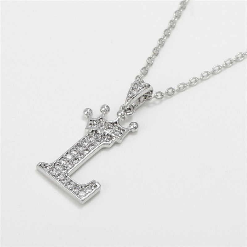 Zircon Crown English Letter Design Gold Clavicle Necklace