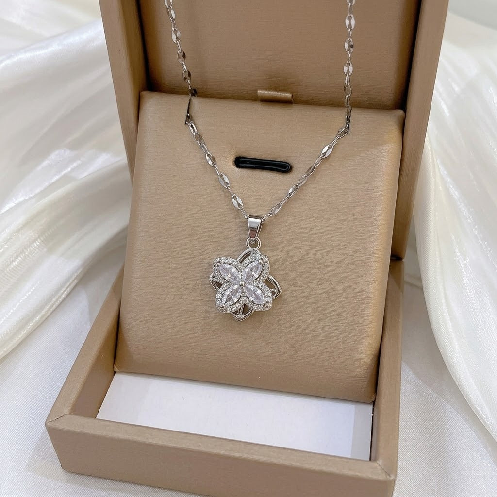 Design Rotating Bauhinia Zircon Flower Gas Clavicle Chain Necklace