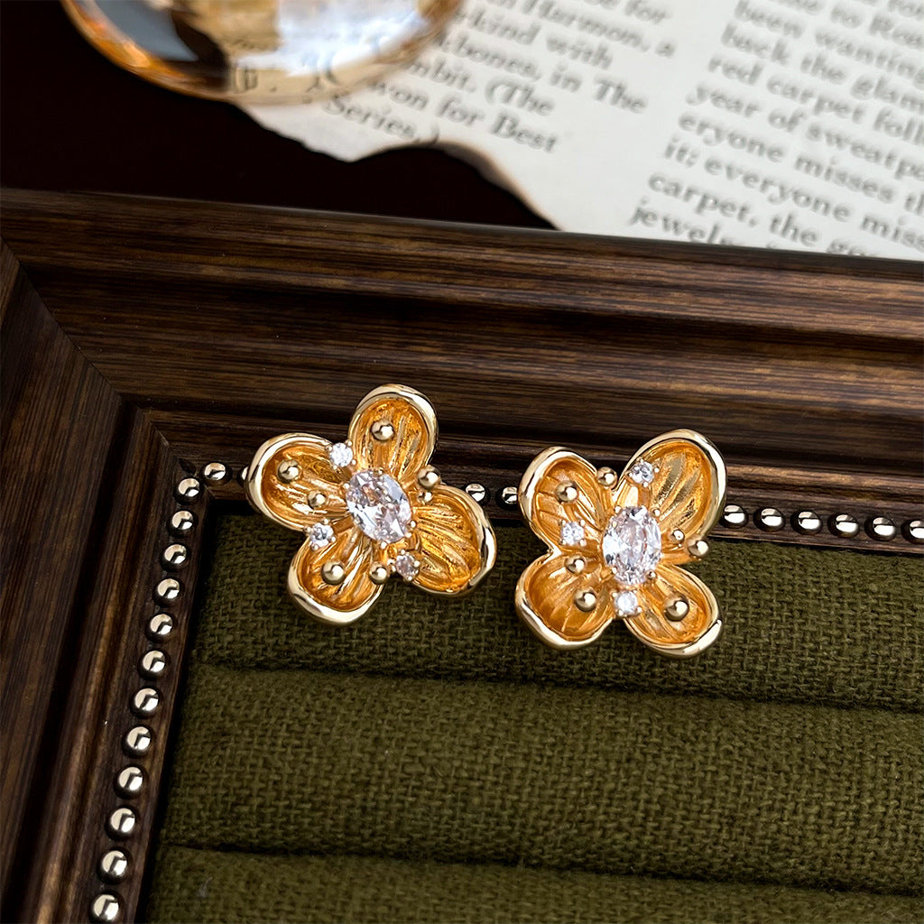 Flower Sier Needle Affordable Luxury Style Zircon Rings