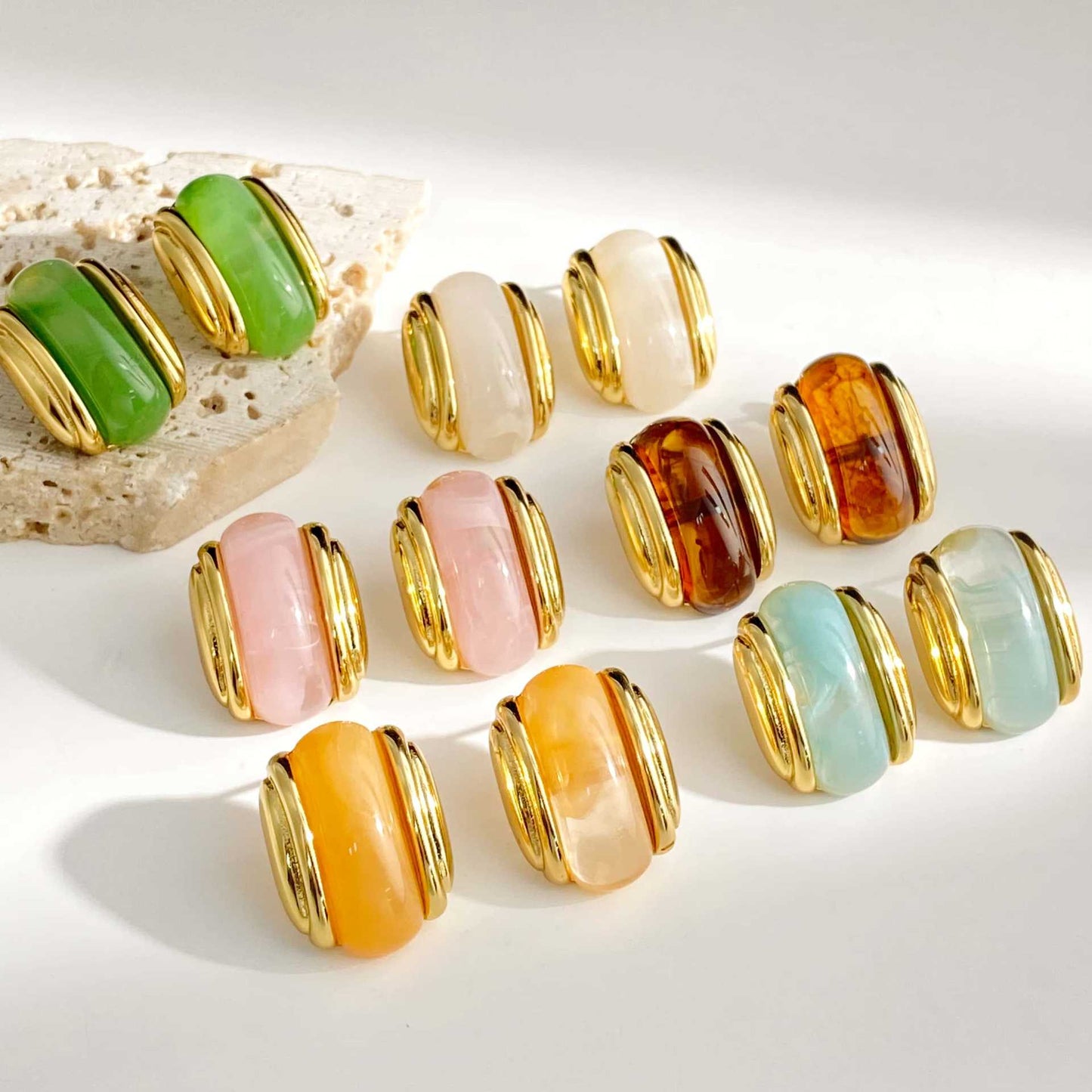 Luxury Resin Oval Optional Stainless Steel Earrings