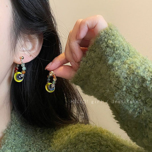 Peace Buckle Beaded Female Niche Design Stud Earrings