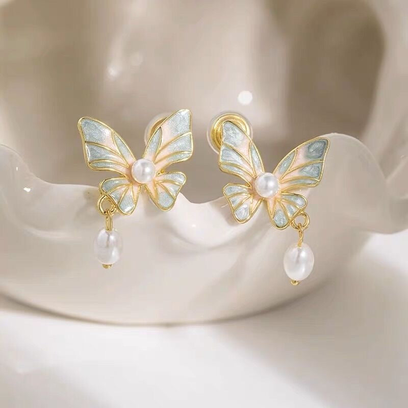 Court Retro Imitation Glaze Color Diamond Stud Earrings
