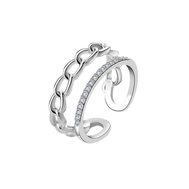 Stall Chain Zircon Female Personality Dual Layer Open-end Rings