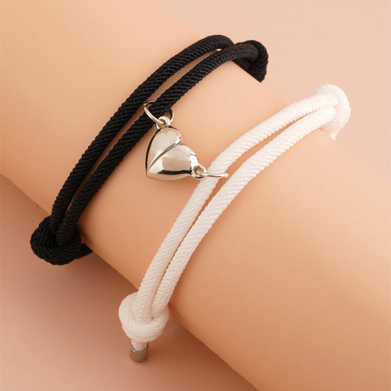 Women's & Men's Simple Alloy Love Magnet Suction Couple Bracelets