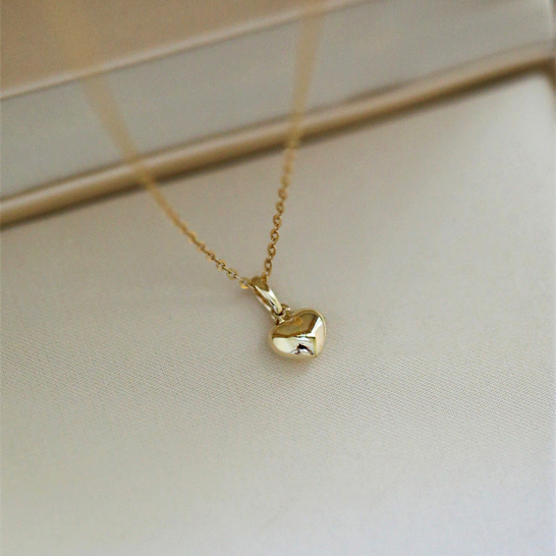 Sier Gold-plated Peach Heart Simple Glossy Three-dimensional Necklaces