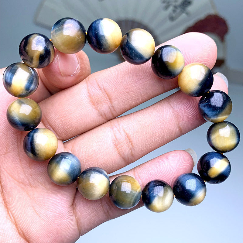 Natural Golden Blue Dream Tigereye Eye Symbiosis Wood Bracelet