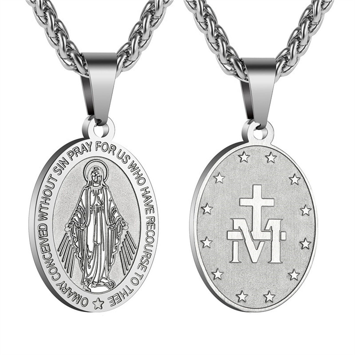 Women's & Men's Double-sided Portrait Medal Cross Stainless Steel Necklaces