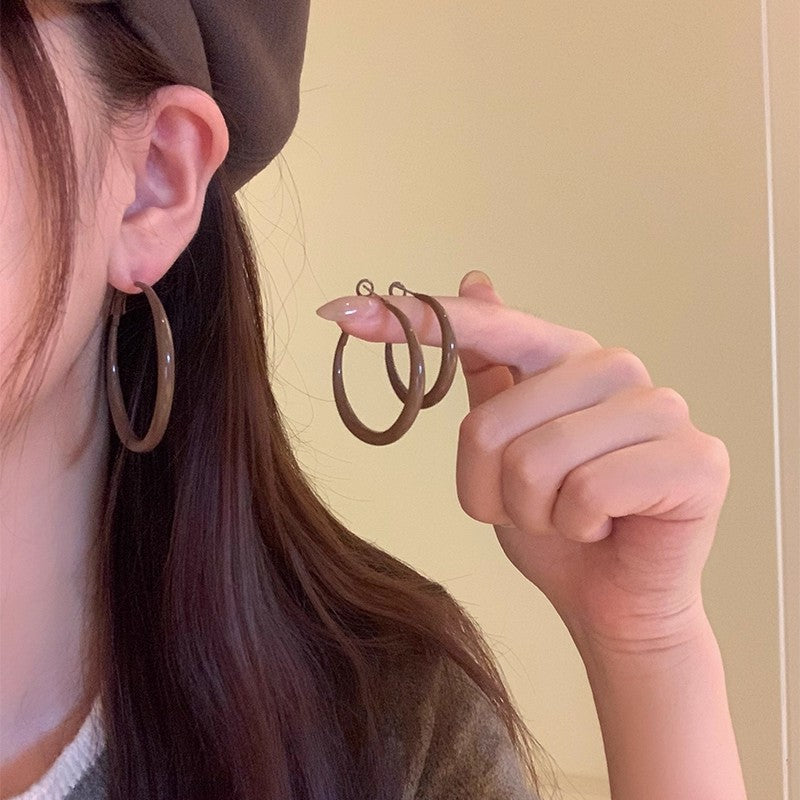 Women's Retro Coffee Color Style Light Luxury Temperament High Sense Stud Earrings