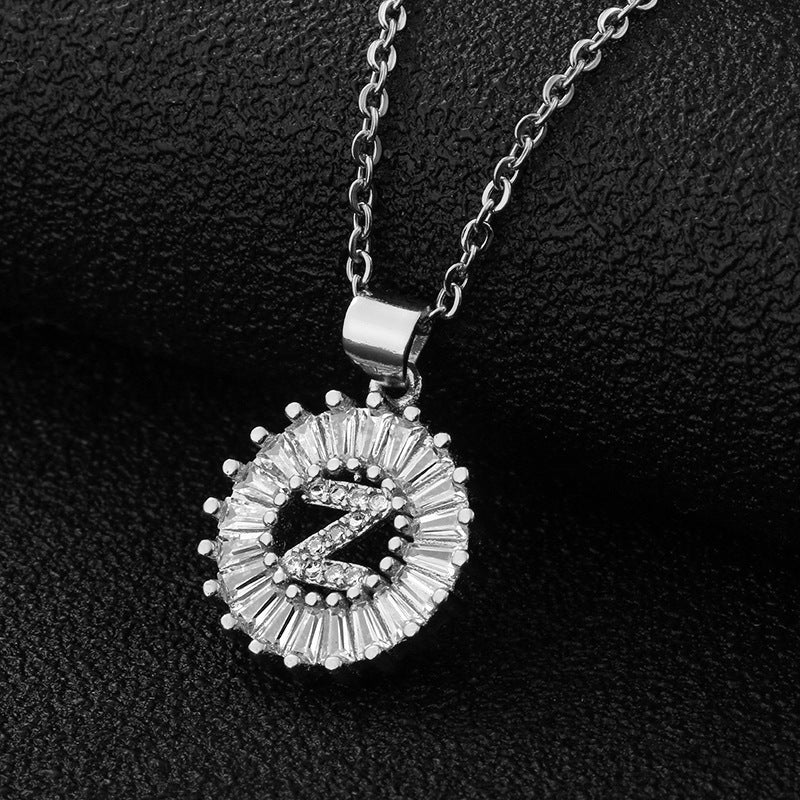 Xi Copper Inlaid Zircon Small Size Round Necklaces