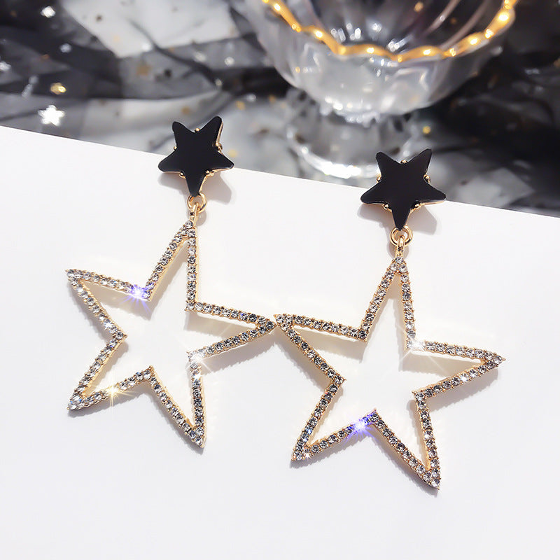 Sier Needle Pentagram High Profile Fashion Stud Earrings