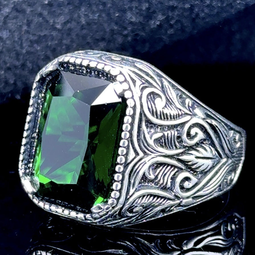 Men's Super Creative Inlaid Square Antique Sier Electroplated Pattern Fashion Domineering Rings