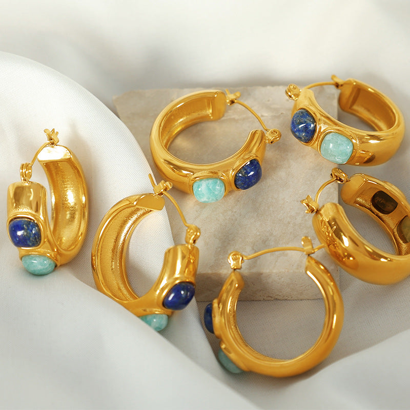 Luxury Natural Stone Titanium Steel Gold Plated Rings