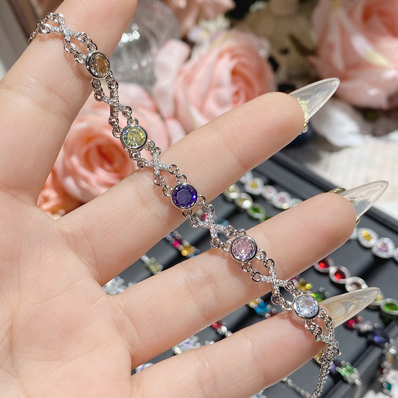 Full Transparent Tourmaline Colored Gems Female Plated Bright Bracelet
