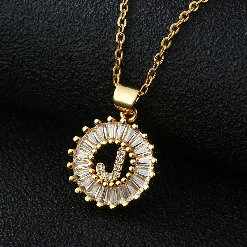 Xi Copper Inlaid Zircon Small Size Round Necklaces