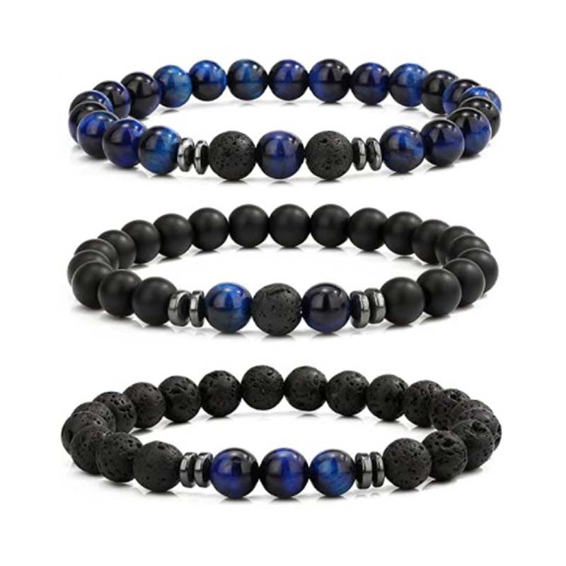 Beads Yellow Blue Tigereye Elastic String Bracelet