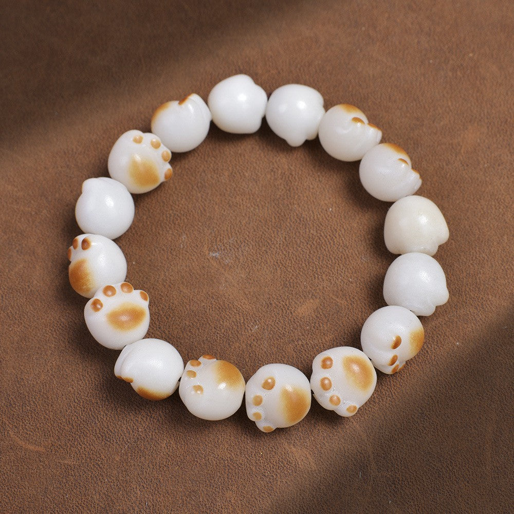 Men's Natural Bodhi Carving Cat's Paw Female Hand Toy Bracelet