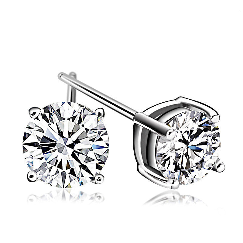 Women's & Men's Zircon Bright Round Single Rhinestone Ear Simple Stud Earrings