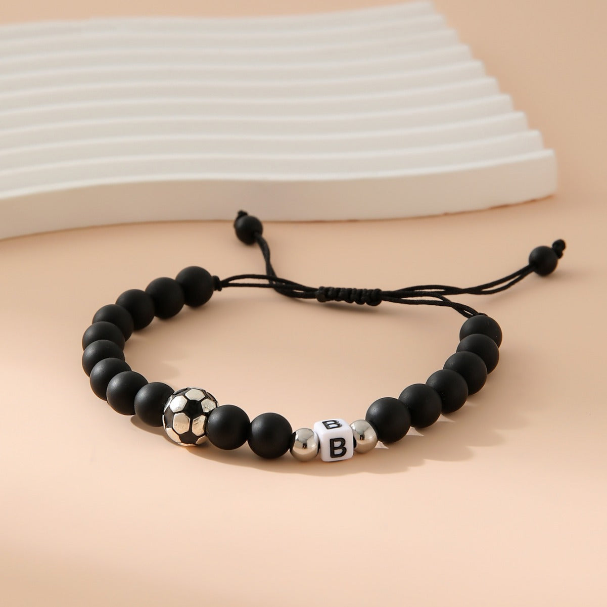 Women's & Men's Black Frosted Football Letters Adjustable For Bracelet
