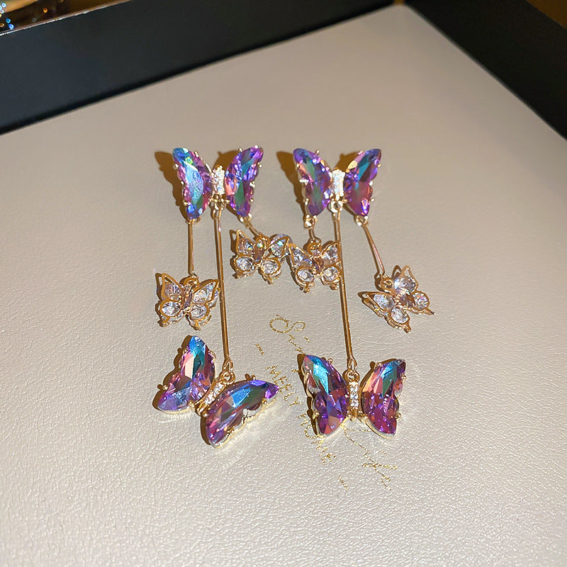 Needle Butterfly Enamel Vintage Court Style Delicate Light Luxury Earrings