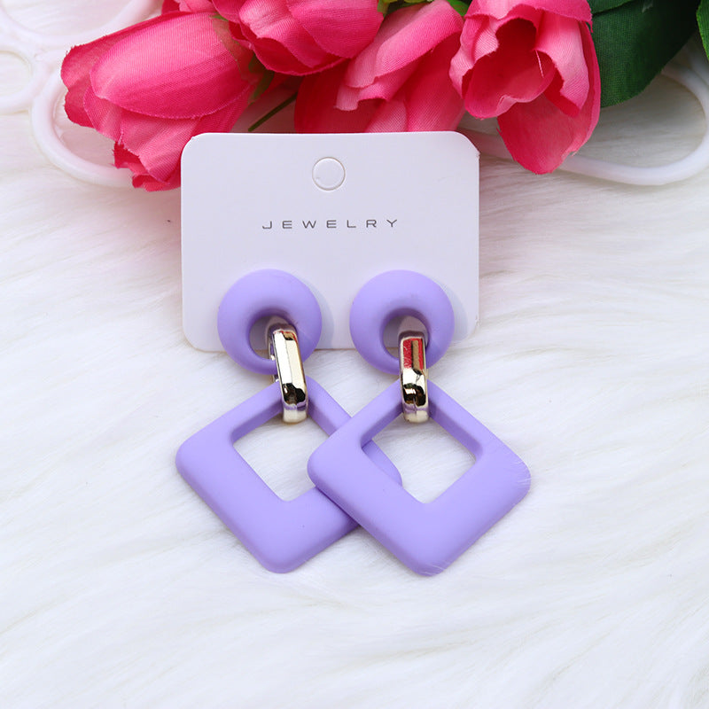 Women's Beach Colorful Fashion Rhombus Hollow Ear Acrylic Earrings