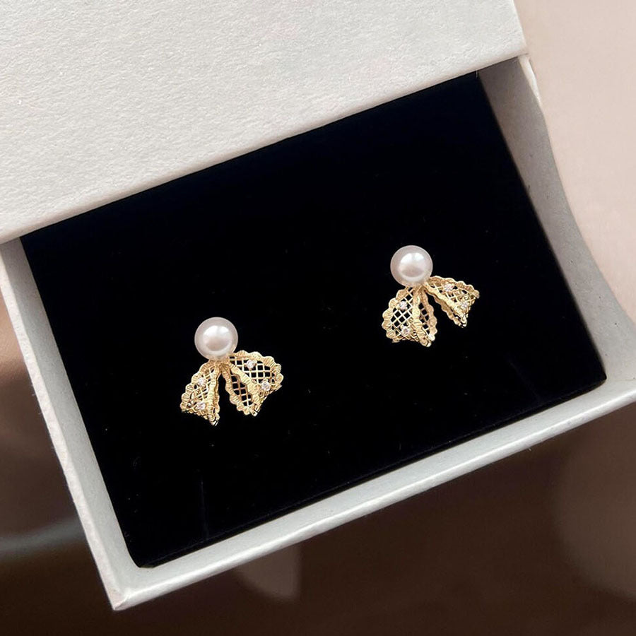 French Style Metal Lace Bow Pearl High-grade Exquisite Rings