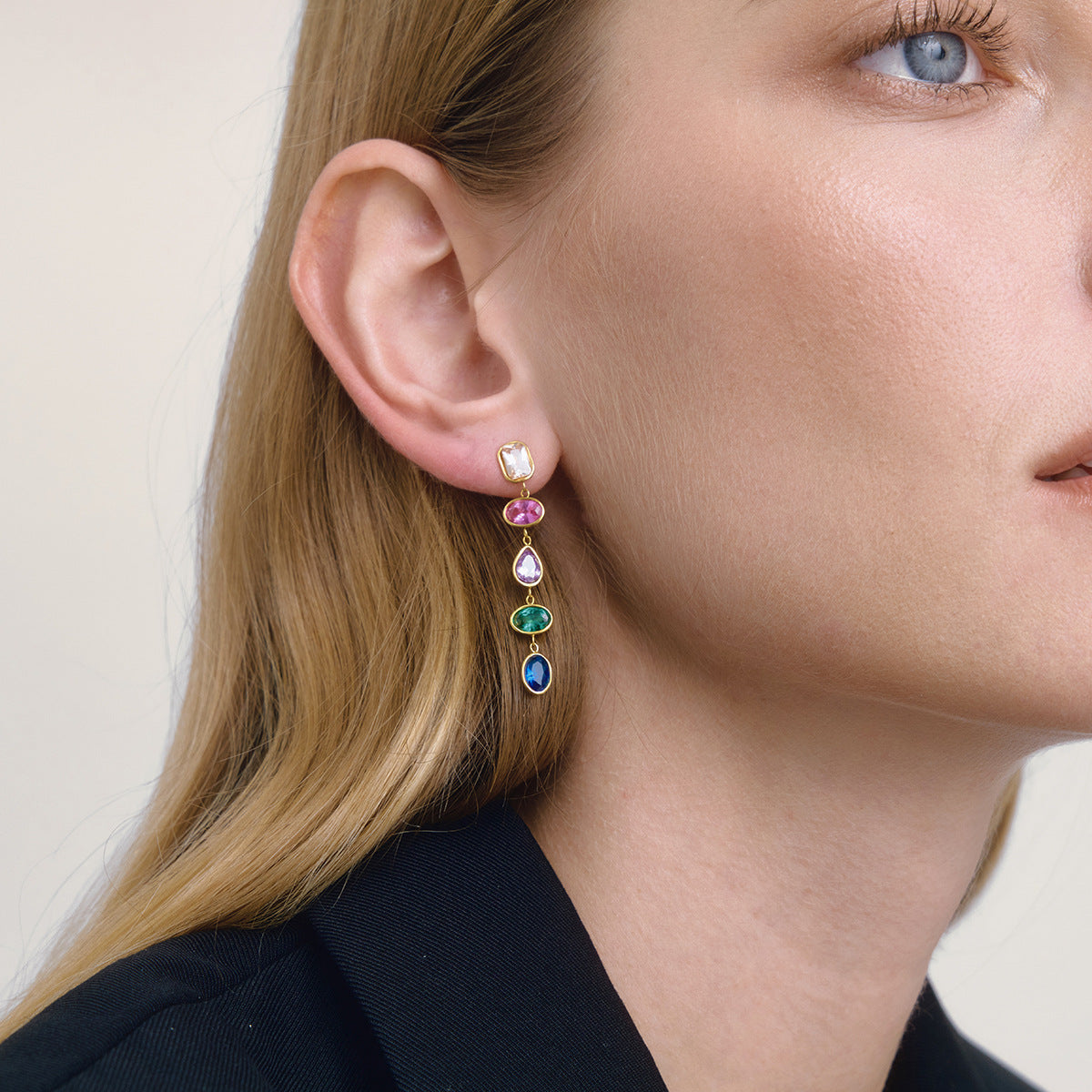 Style Stainless Steel Geometric Zircon Tassel Niche High-grade Design Stud Earrings