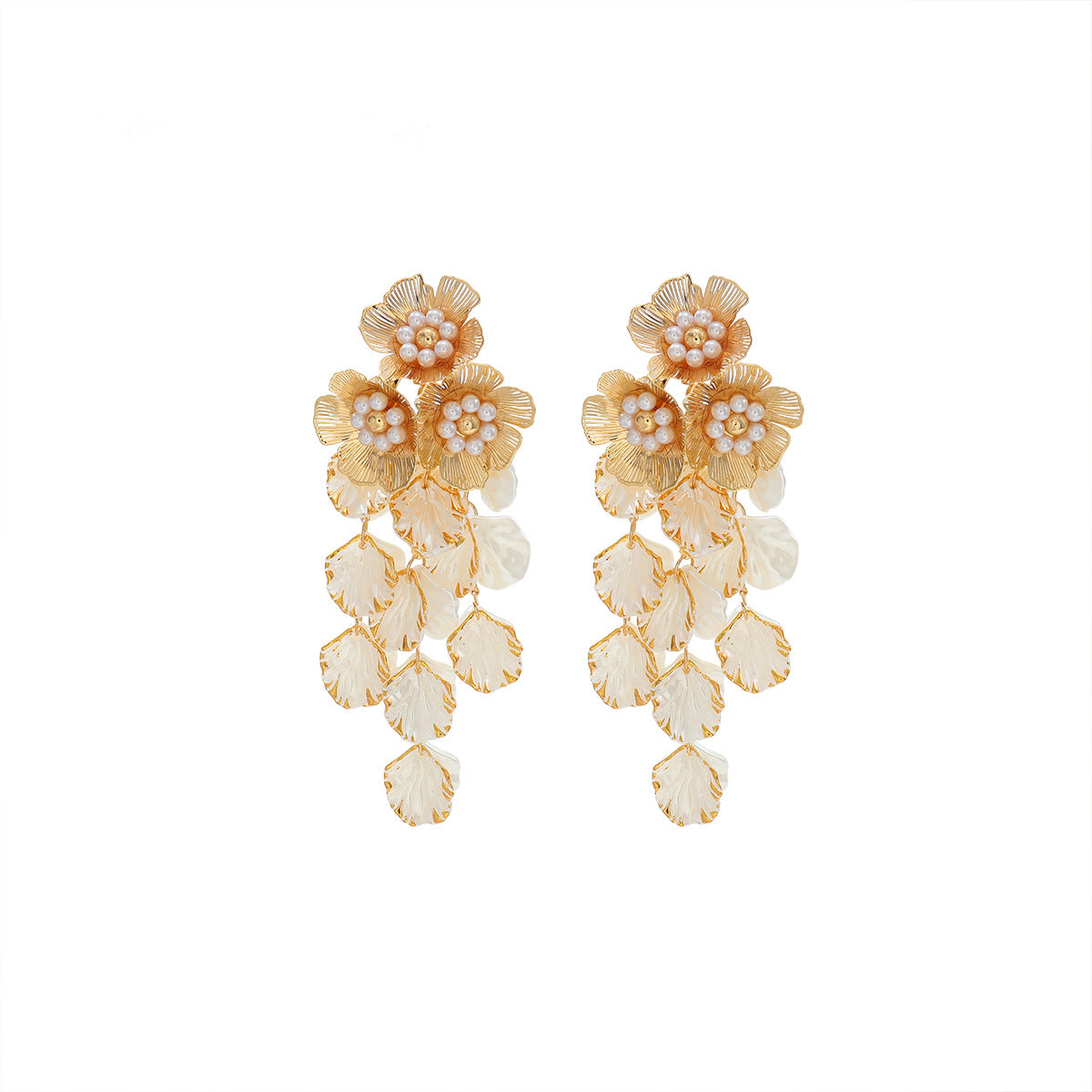 Women's Sweet Dopamine Imitation Pearl Woven Flower Earrings