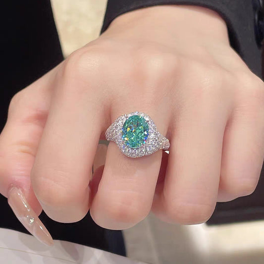 To Ice Flower Cut Artificial Synthetic Blue Green Tone Open-end Ring