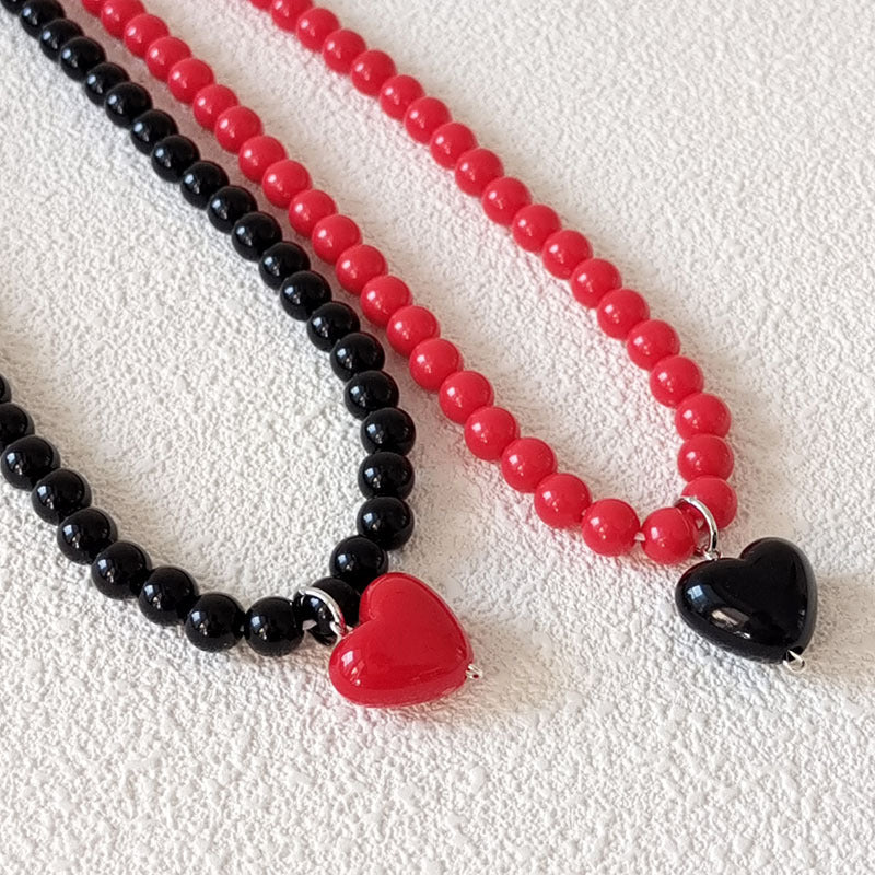 Women's Red Heart Beaded For Niche Design Necklaces