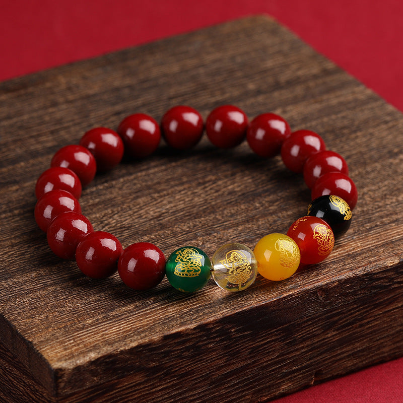 Women's & Men's Dragon Cinnabar Purple Gold Sand Five Gods Of Wealth Bracelets