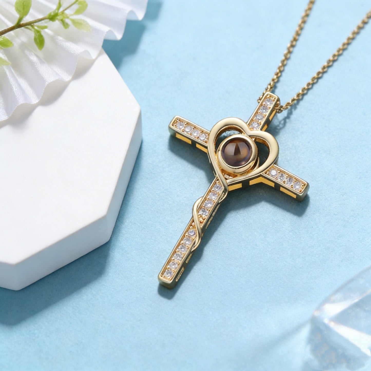 Korean Style Diamond Cross Projection Simple Design Confession Clavicle Necklace