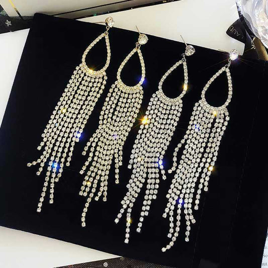 Tassel Rhinestone Female Temperamental Personalized Exaggerated Earrings