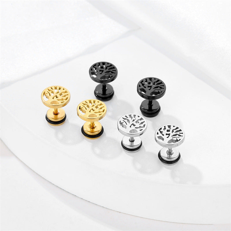 Geometric Round Big Tree High-grade Electroplating Elegant Ear Buckle