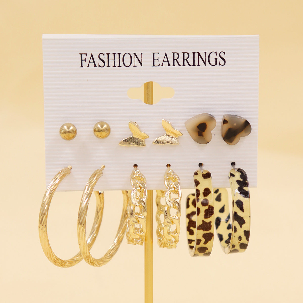 Women's Color Resin Leopard Print Pairs Retro Fashion Earrings