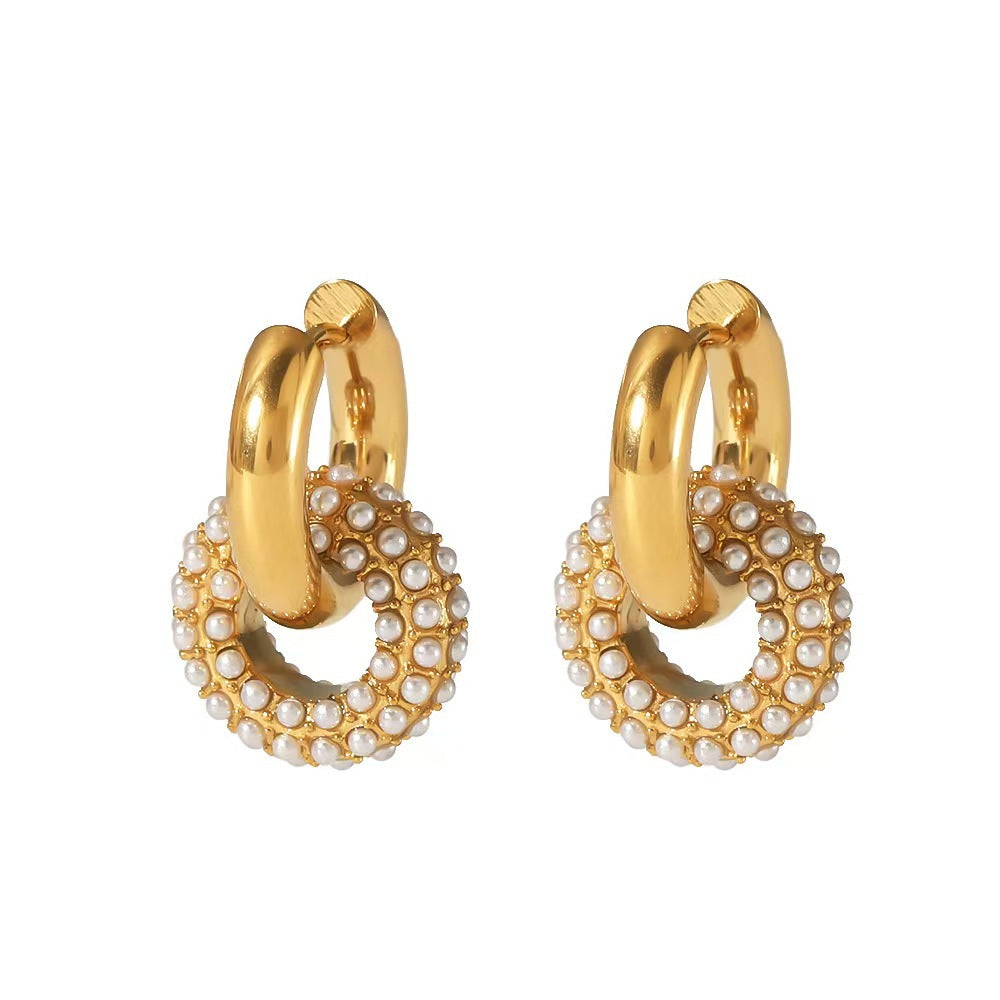 Women's French Retro Simple Gold Stainless Steel Full Earrings