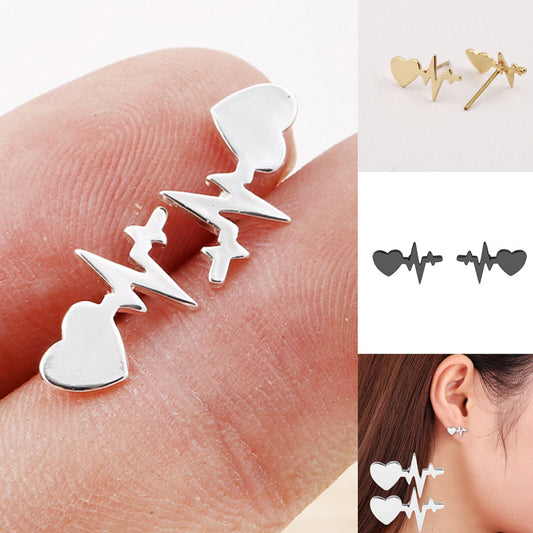 Love Heart Peach Couples Ecg Ear Bone Stud Earrings