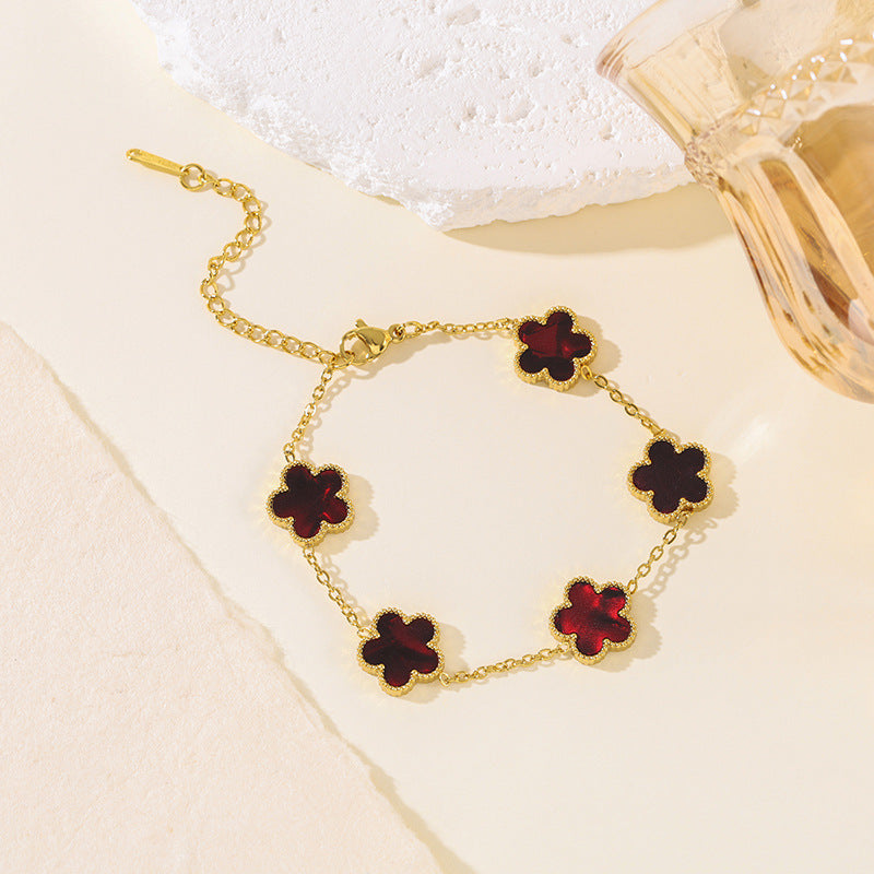 Parthenocissus Grass Pork Belly Five-leaf Light Luxury High-grade Female Stainless Bracelet
